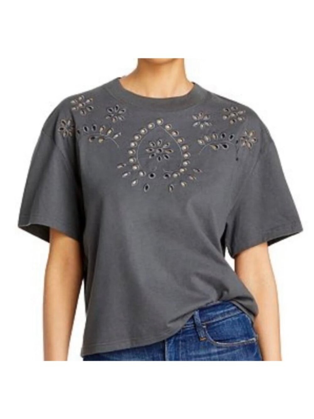 RAILS Dark Gray Byrdie Eyelet Embroidered Short Sleeve Women's Tee Top Size XL